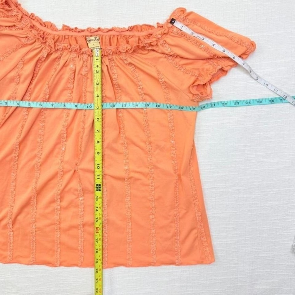 Y2K Off Shoulder Milkmaid Top Peach Coral Puff Sleeve Fairycore Blouse Large - Picture 8 of 8